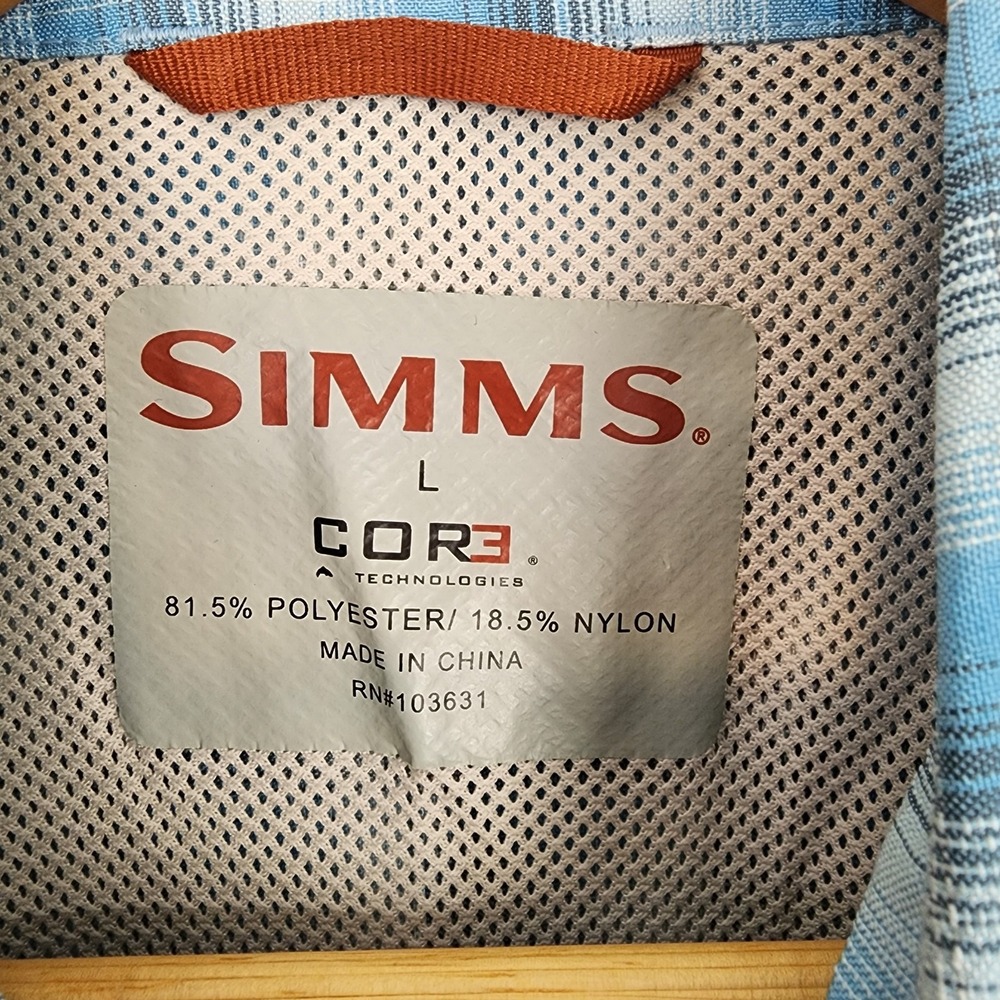 Simms Cor3 Vented Snap‎ Close Short Sleeve Blue Plaid Shirt Men's Size Large - Picture 6 of 6